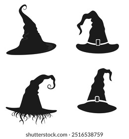 Halloween Witch Hats vector silhouette set