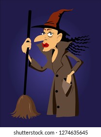 halloween witch with her broomstick vector