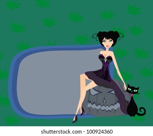 Halloween witch and her cat