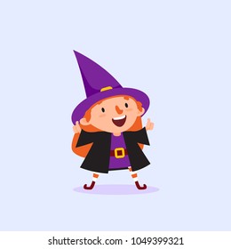 Halloween Witch holding thumbs up gesture of approval Girl in witch costume Funny character Isolated element from the set for festive design and advertising Vector illustration