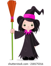 Halloween Witch holds broom