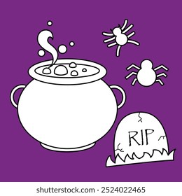 Halloween bruja caliente poción objeto de dibujos animados Digital Stamp Outline