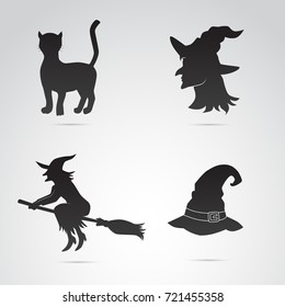 Halloween, witch icon set isolated on white background. Vector art.