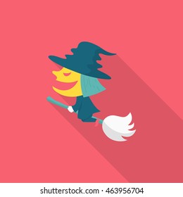 Halloween witch icon, Vector flat long shadow design. Halloween concept.