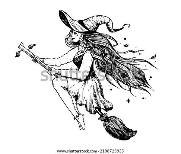 Halloween Witch Illustration Girl Flying On Stock Vector Royalty Free 2188723835 Shutterstock 9056