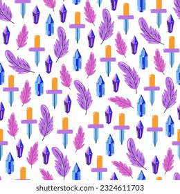 Halloween witch items hand-drawn seamless pattern