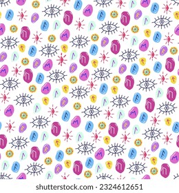 Halloween witch items hand-drawn seamless pattern