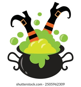 Halloween witch legs cat vector cartoon illustration