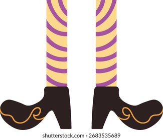 Pernas de Bruxas de Halloween com meia. Ilustração vetorial em design plano.