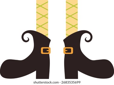 Pernas de Bruxas de Halloween com meia. Ilustração vetorial em design plano.