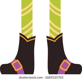 Piernas de bruja de Halloween con calcetín. Ilustración vectorial en Diseño Plano.