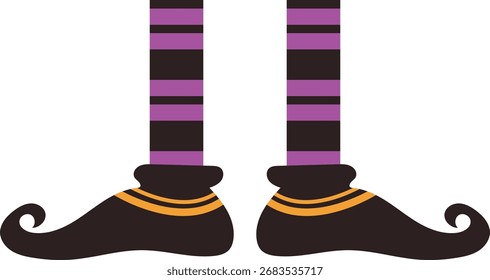 Pernas de Bruxas de Halloween com meia. Ilustração vetorial em design plano.