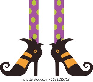 Pernas de Bruxas de Halloween com meia. Ilustração vetorial em design plano.