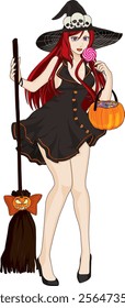 Halloween Witch With Lollipop Trick Or Treat Vector