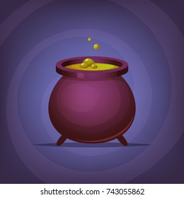 Halloween witch magic cauldron. Cartoon Magical Potion Pot.