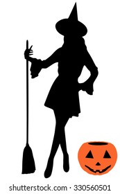 Halloween Witch with a magic Pumpkin