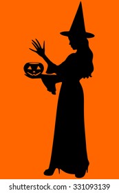 Halloween Witch with a magic Pumpkin