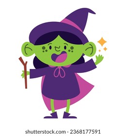 halloween witch with magic wand vector isolated