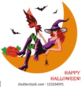 Halloween witch and moon. vector illustration