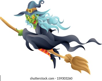 halloween witch on broom 