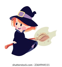 halloween witch on a broom isolated icon