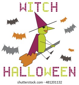 halloween witch on the broom white background