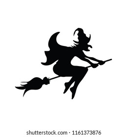 Halloween witch on a broomstick silhouette