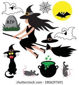 Halloween witch on a broomstick vector cartoon illustration 