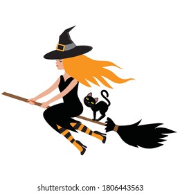 Halloween witch on a broomstick vector cartoon illustration 