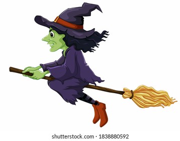 Halloween Witch on Fly with Broom