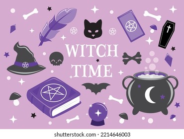 Halloween witch pattern, vector illustration.