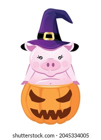 Halloween Witch Pig, Happy Halloween - funny Hedgehog Witch. Hedgehog doodle draw for print. Adorable poster for Halloween party, good for t shirts, gifts, mugs or other print designs. Trick or treat.