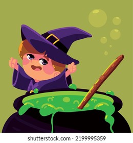 halloween with witch pot and stick