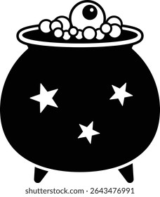 Halloween Witch Potion Cauldron silhouette isolated.
Cauldron with magic potion. 
witch pot of boiling potion.
Witch Poison Cauldron. 
witch's brew.
Transparent background.