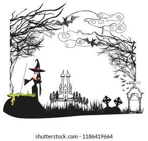 Halloween witch preparing potion