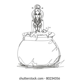 Halloween witch preparing potion