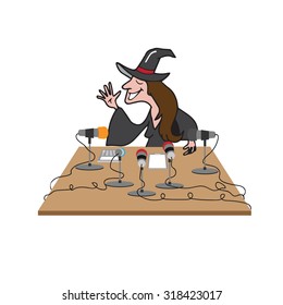 Halloween witch press interview cartoon
