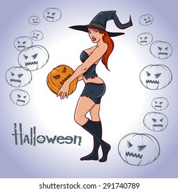 Halloween witch with pumpkin