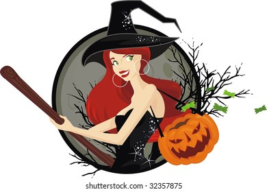 halloween witch with pumpkin and candy