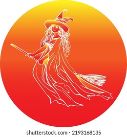 bruja de Halloween con el logo de la ilustración del vector de color de calabaza. Halloween.