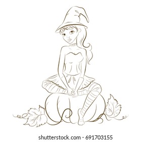 halloween witch with pumpkin coloring page