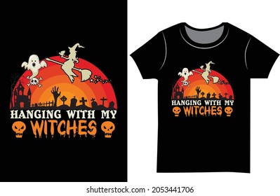 Halloween witch and pumpkin t shirt design 