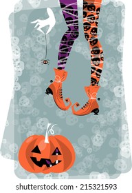 Halloween witch and pumpkin. Vector illustration