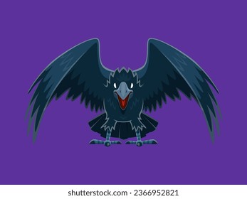 Halloween witch raven, horror holiday monster for trick or treat night, cartoon vector. Happy Halloween holiday flying raven or witch bird with scary eyes and spooky grim for horror night celebration