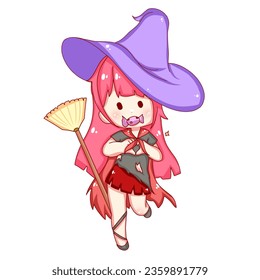 Halloween Witch Red Hair Girl Chibi Style Character