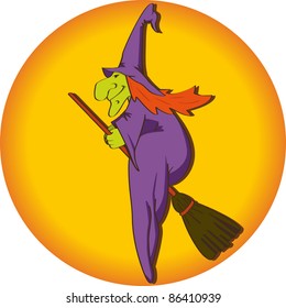 halloween witch riding broomstick