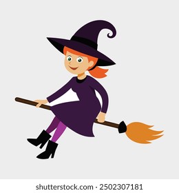 Halloween Witch Riding Broomstick - Spooky and Fun Witch Illustration for Halloween