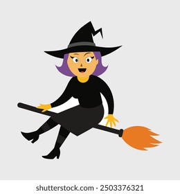 Halloween Witch Riding Broomstick - Spooky and Fun Witch Illustration for Halloween