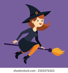 Halloween Witch Riding Broomstick - Spooky and Fun Witch Illustration for Halloween