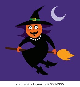 Halloween Witch Riding Broomstick - Spooky and Fun Witch Illustration for Halloween